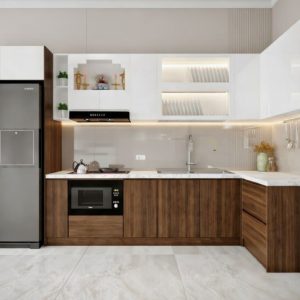 Tủ bếp chữ L gỗ công nghiệp TBM61